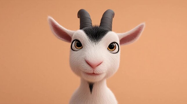 3D Cartoon Cute Goat with Black and White Fur on Orange Background for Animal Art