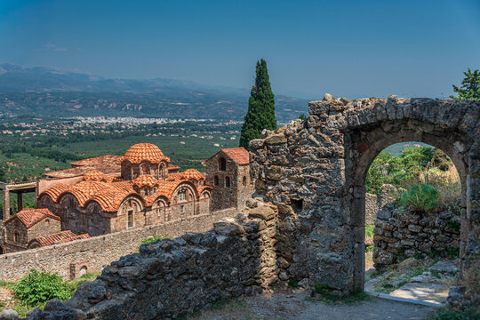 Metropolis and Cathedral of Saint Dimitri in the lower town of the archaeological site of Mistra ( Mystras ), Laconia, Peloponnese, Greece