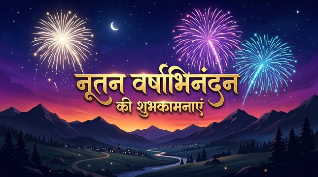 Nutan Varshabhinandan', meaning 'Happy New Year' in Hindi language, India. Indian festival of lights, even called Diwali. Nutan varshabhinandan and Saal Mubarak Post Template in Hindi.