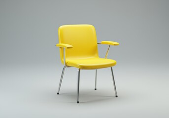 Fototapeta premium Bright Yellow Armchair with Silver Legs on a Gray 3D Background furniture