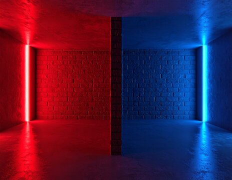 Brandmauer trennt roten und blauen Bereich &ndash; symbolische politische Abgrenzung