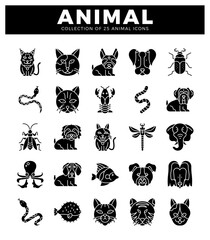 Fototapeta premium black animal icons on a white background. presented as a grid for graphic design.