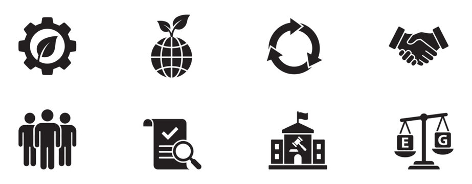 Environmental, Social, and Governance (ESG) Icons &ndash; Flat Vector Icon Set for Sustainability, Responsibility, and Ethical Business. Vector Illustration.