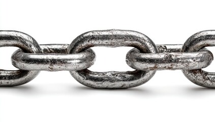 Fototapeta premium Close-up of a weathered metal chain against a white backdrop, demonstrating strength and connection