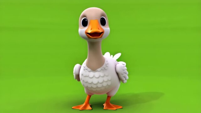 Cheerful Cartoon Goose With Big Eyes and Expressive Smile on Bright Green Background