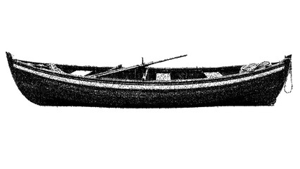 Black and white classic wooden rowboat illustration isolated with clipping path. © Hnnylanb