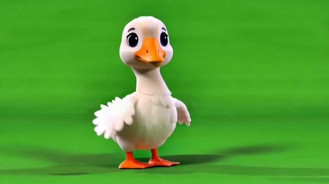 Charming Animated Duck Happily Waddling Across A Vibrant Green Background