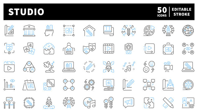 Studio and creative editable line icons set. artistic and design symbols