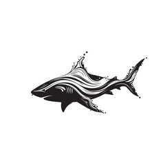 Fototapeta premium Minimalist Square Composition Tribal Wave Shark Vector - Japanese Ukiyo-e Style Ocean Predator Art for Tattoo, Logo, T-Shirt, Poster and Wall Decor