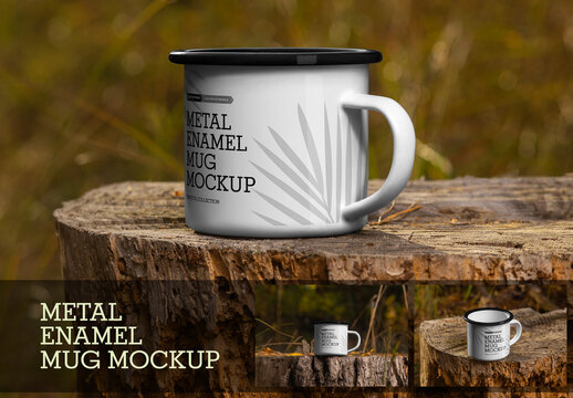 Enamel Mug Mockup. Rustic Outdoor Coffee Cup Branding