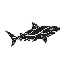 Obraz premium Decorative Shark Silhouette Vector Formed from Floral and Marine Elements - Unique Artistic Predator Design for Logo, T-Shirt, Tattoo and Print