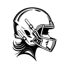 Logo fútbol americano femenino. Icono con cabeza de chica joven con casco de fútbol americano © teracreonte