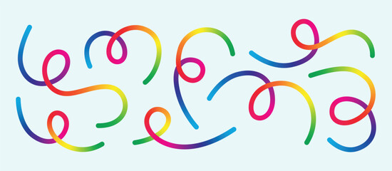 Colorful swirling lines art piece with rainbow hues on white background