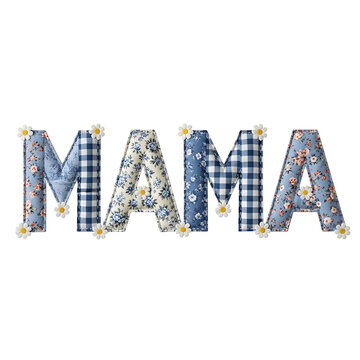 A creative and colorful fabric mama sign with flowers on a black background