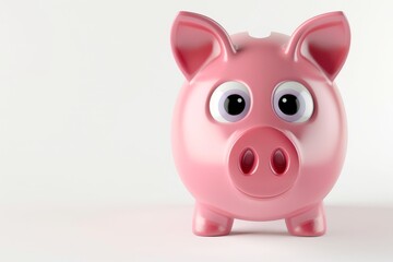 Obraz premium Cute pink piggy bank cartoon character simple 3D savings coin bank isolated on white background