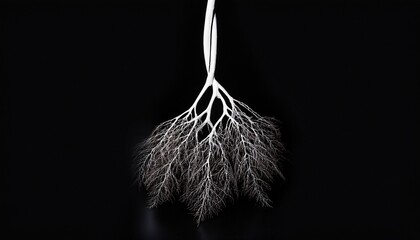 Veins Growing Like Roots Or Lightning In White Color On A Plain Solid Black Background