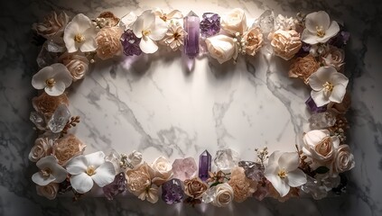 Fototapeta premium Elegant Floral Frame with Crystals for Stylish Invitations and Decor