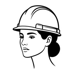 Dibujo sencillo con líneas de la cabeza de una mujer con casco de construcción © teracreonte