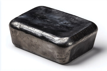 heavy tungsten metal ingot with dark grey crystalline texture isolated on white background for high temperature engineering