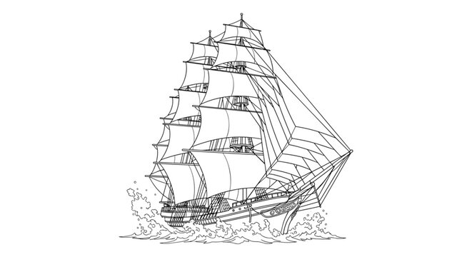 Sailing Ship Line Art