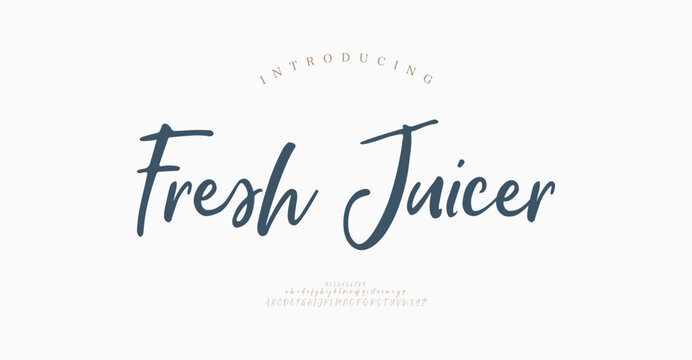 Fresh Juicer, Elegant Script logo alphabet letters font. Typography luxury classic lettering serif fonts decorative vintage retro logos and number. vector illustration
