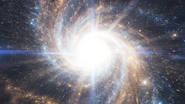 Vortex galaxy with glowing singularity and colorful nebulae
