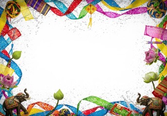 Fototapeta premium Colorful Thai Festive Frame Border Background, Traditional Elements, Copy Space