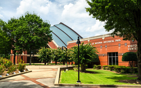 Atlanta, Georgia - August 28, 2025: The visitor center at the Martin Luther King Jr National Historical Park, a landmark honoring the legacy of the American civil rights leader