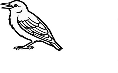 Obraz premium Black and white illustration of a small bird with an open beak, perched