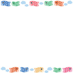 Obraz premium かわいい鯉のぼりのフレーム 上下配置の正方形ベクター背景 こどもの日・端午の節句素材