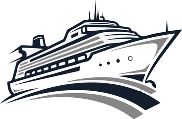 Obraz premium A stylized illustration of a large passenger vessel moving through waves