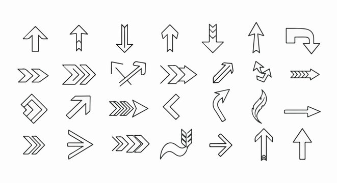 Collection of hand-drawn arrow icons in various styles and directions