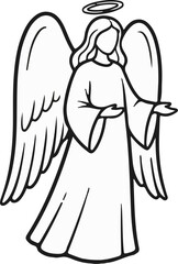 Obraz premium Line art of an angelic figure with feathered wings and a halo