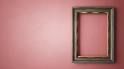 Fototapeta premium Empty picture frame on red wall, interior design element