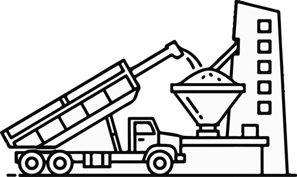 Construction truck dumping material into industrial plant hopper