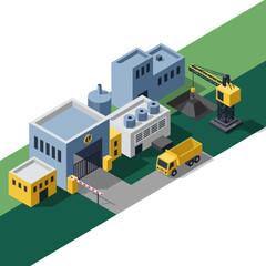 Obraz premium Industrial Facility with Trucks and Crane.