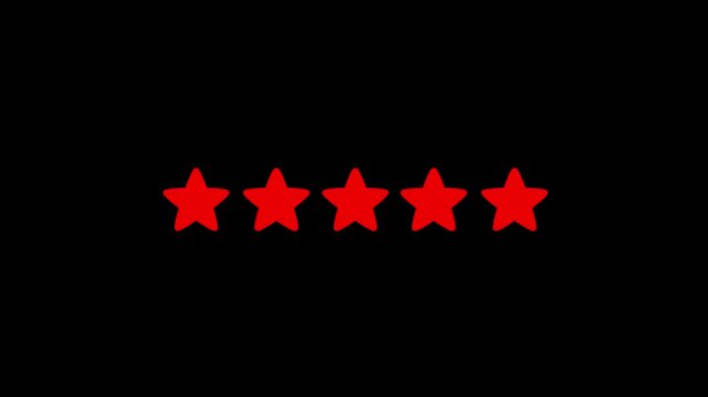 glowing five star rating icon animated video, five stars rating isolated on transparent white background