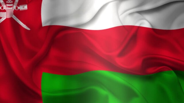 Flag of Oman, Oman 3D Animation flag waving in the wind. 4K Oman Flag Animation waving with fabric texture.
