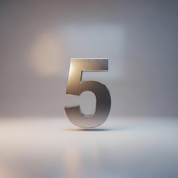 Shiny metal number five with brushed texture and modern lighting effects