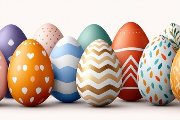 Obraz premium Colorful Easter eggs with varied patterns arranged in a cheerful spring row