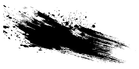 Obraz premium A dynamic black ink splash, with fine splatters and textured brush strokes, creates an abstract, artistic element evoking a sense of raw energy and creativity.