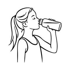Dibujo sencillo con líneas de una chica joven bebiendo de una botella de plástico  © teracreonte