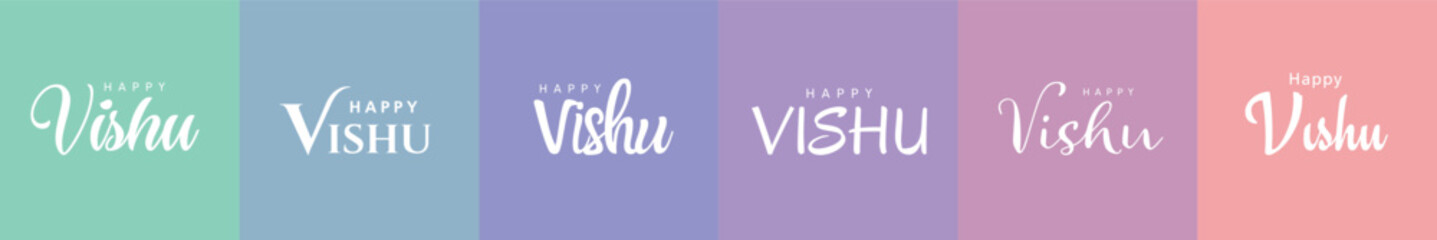 Happy vishu creative typography set. pastel color vector illustration design in text style. © RMAKE