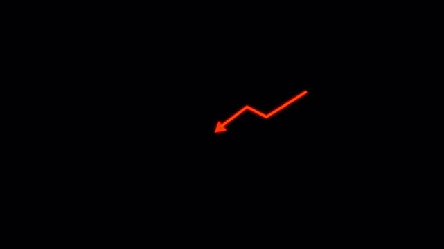 Orange glowing zigzag arrow line graph showing market fluctuation on black background 4K video