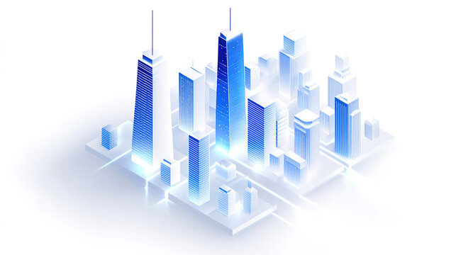 2.5D city skyline skyscraper illustrations