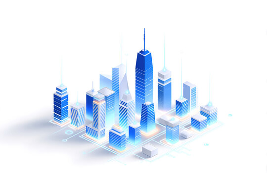 2.5D city skyline skyscraper illustrations