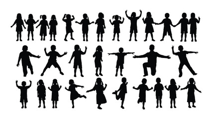 Collection of diverse human silhouettes in various dynamic poses and actions
