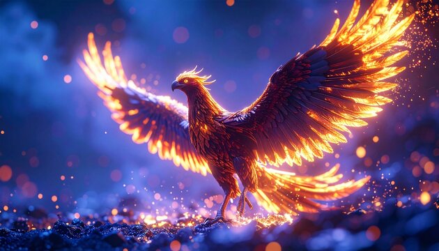 The majestic fire phoenix rises, symbolizing rebirth and eternal life
