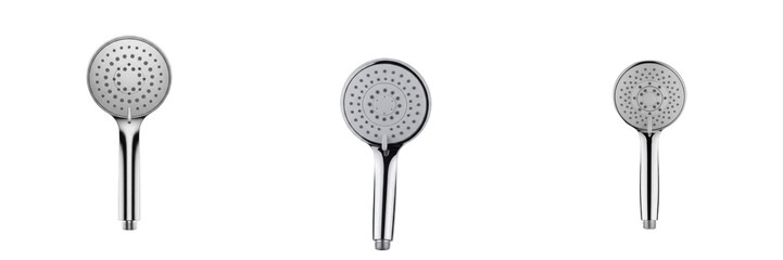 Collection of three modern chrome handheld shower heads isolated on white © michael