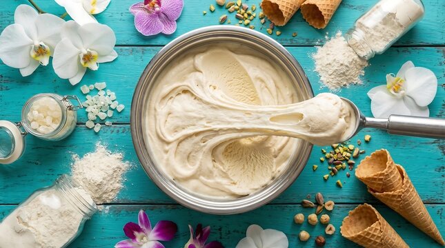 Turkish Dondurma Stretchy Ice Cream Overhead Flat Lay
